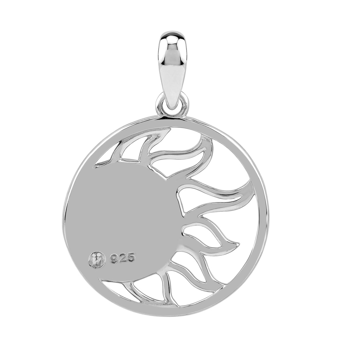 Silvershake Shiva Shell Inlay White Gold Plated 925 Sterling Silver Scroll / Filigree Sun Ray Inspired Circle Pendant Jewelry for Women - Silvershake-store