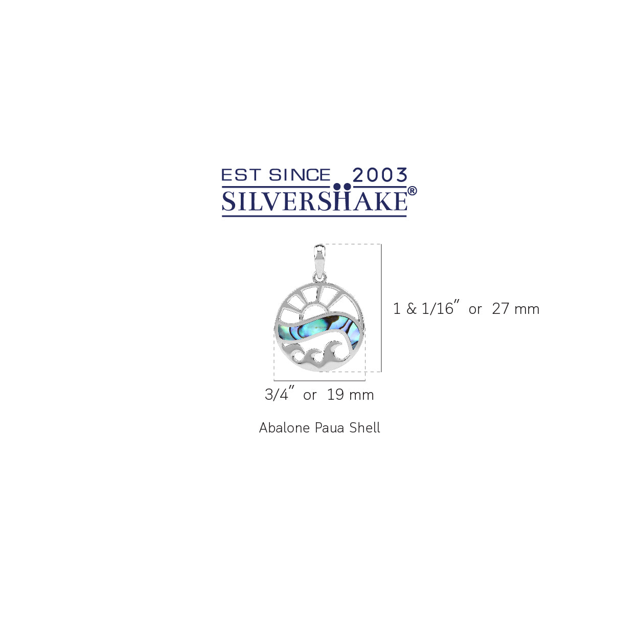 Silvershake Abalone Paua Shell Inlay White Gold Plated 925 Sterling Silver Scroll / Filigree Sunrise to Sunset Ocean Wave Circle Pendant Jewelry for Women - Silvershake-store