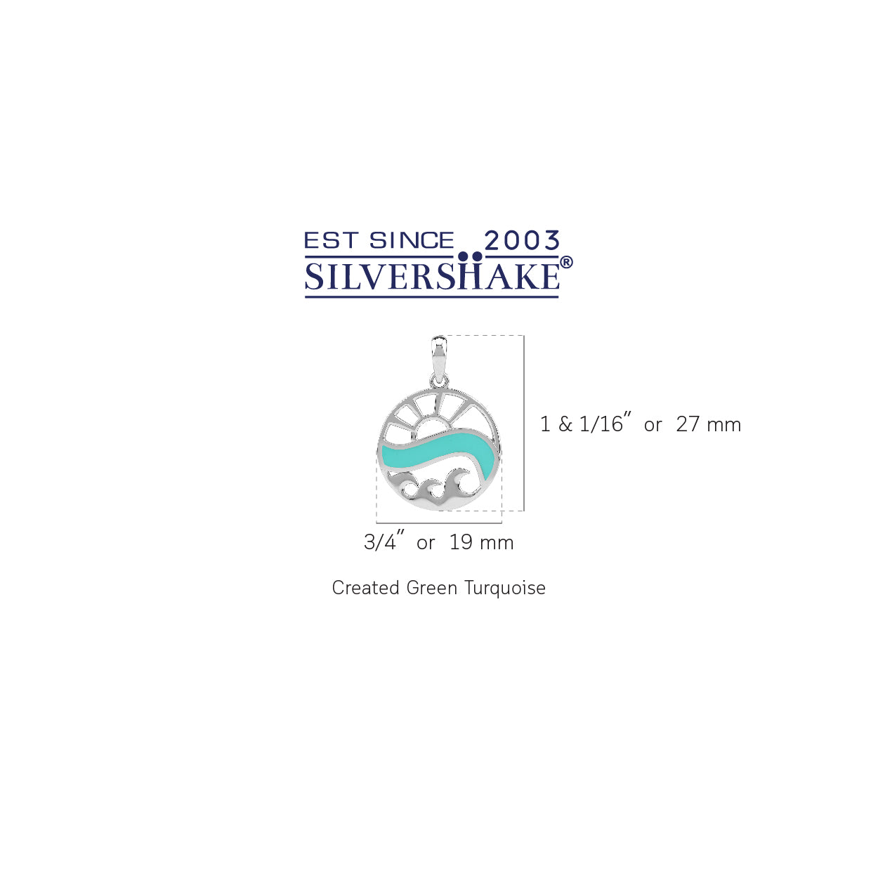 Silvershake Created Green Turquoise Inlay White Gold Plated 925 Sterling Silver Scroll / Filigree Sunrise to Sunset Ocean Wave Circle Pendant Jewelry for Women - Silvershake-store