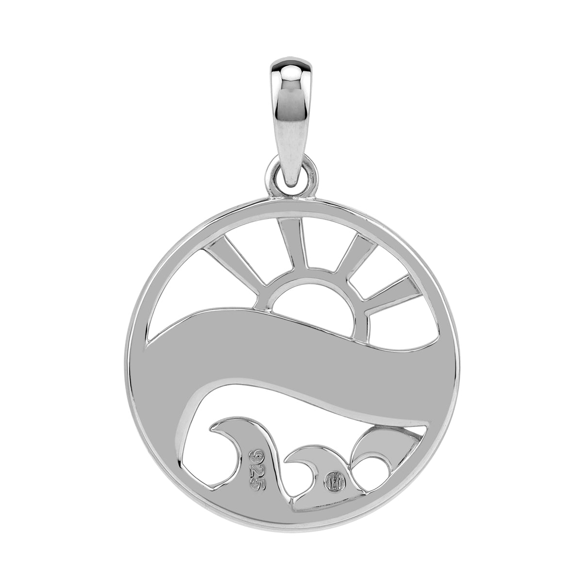 Silvershake Created Green Turquoise Inlay White Gold Plated 925 Sterling Silver Scroll / Filigree Sunrise to Sunset Ocean Wave Circle Pendant Jewelry for Women - Silvershake-store