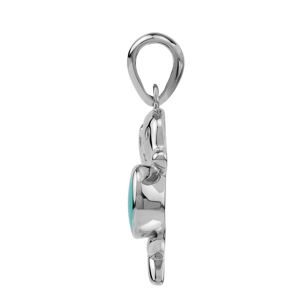 6MM Created Round Shape Green Turquoise Inlay White Gold Plated 925 Sterling Silver Scroll / Filigree Triquetra Celtic Knot Dolphin Sealife Casual Pendant