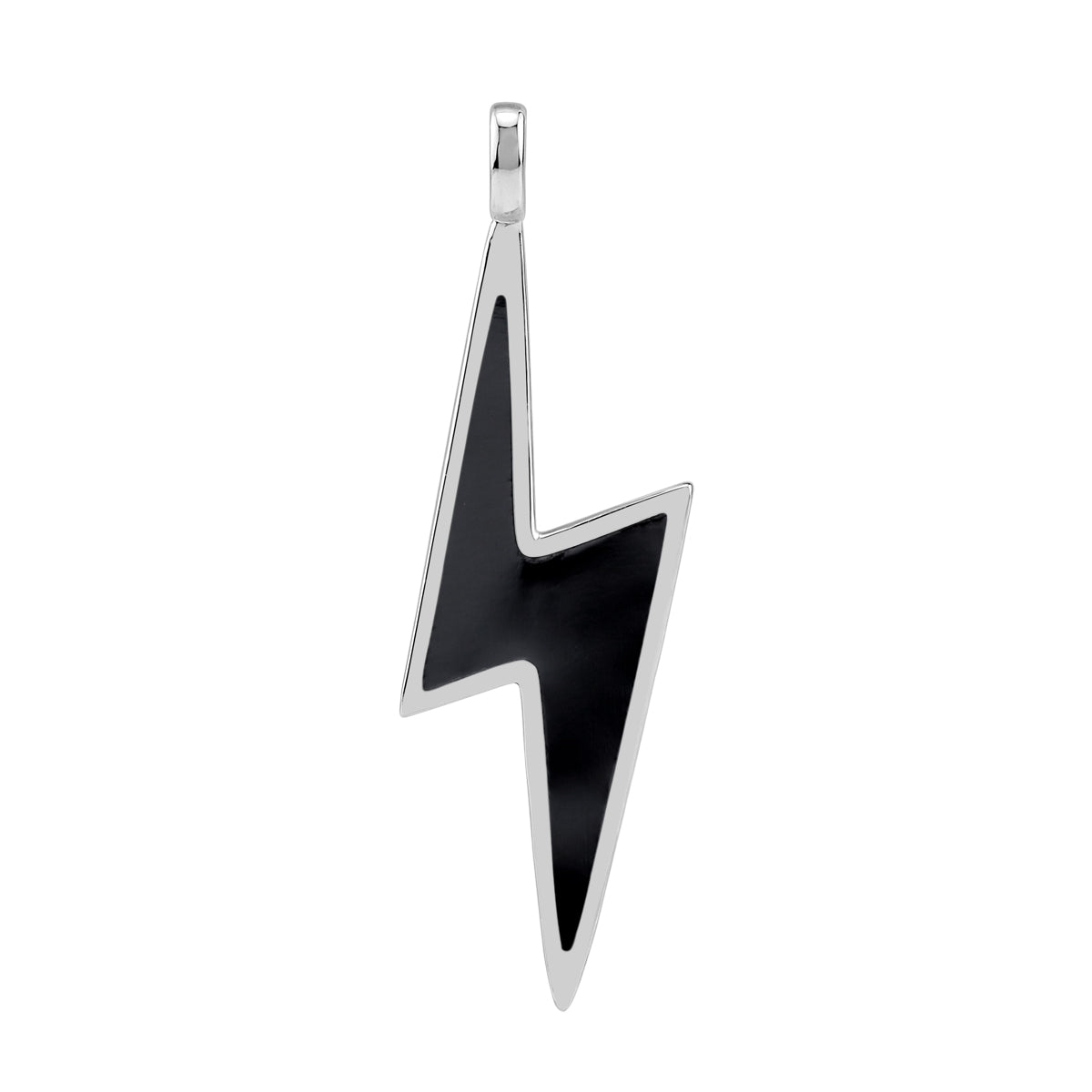 Created Black Onyx Inlay White Gold Plated 925 Sterling Silver Fashion Thunder Lightning Bolt Pendant