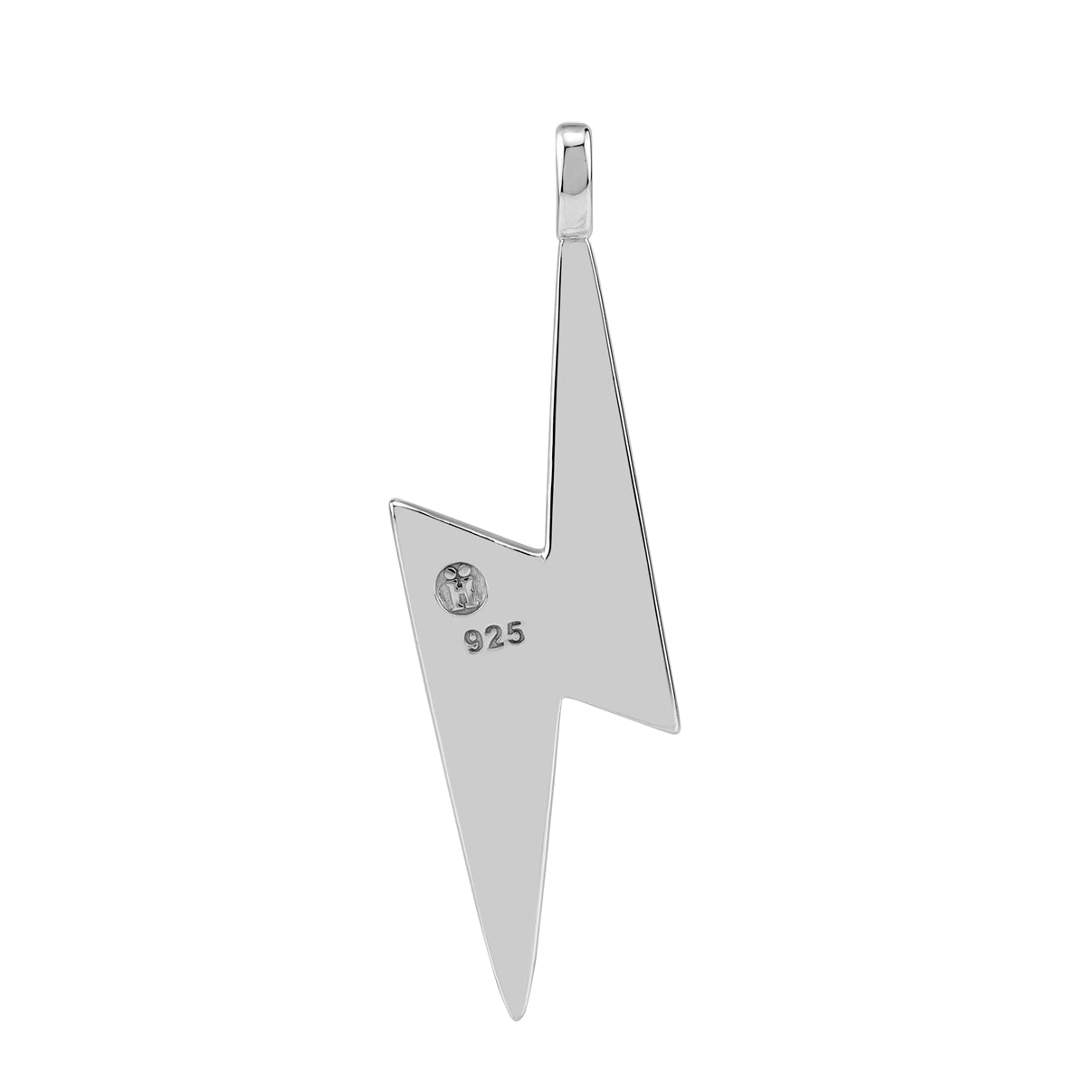 Created Black Onyx Inlay White Gold Plated 925 Sterling Silver Fashion Thunder Lightning Bolt Pendant