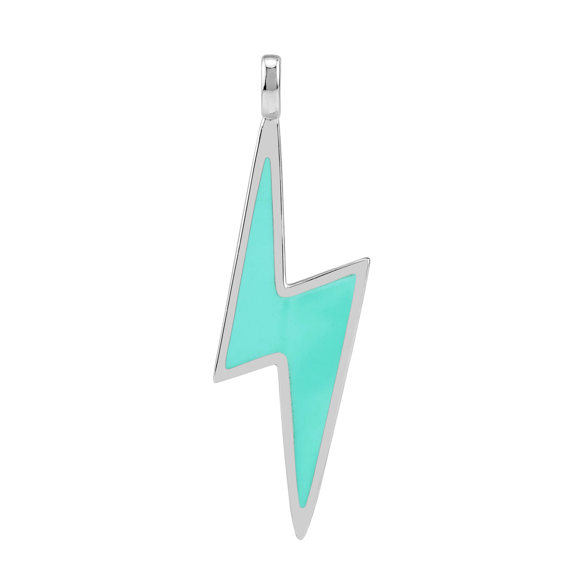 Created Green Turquoise Inlay White Gold Plated 925 Sterling Silver Fashion Thunder Lightning Bolt Pendant