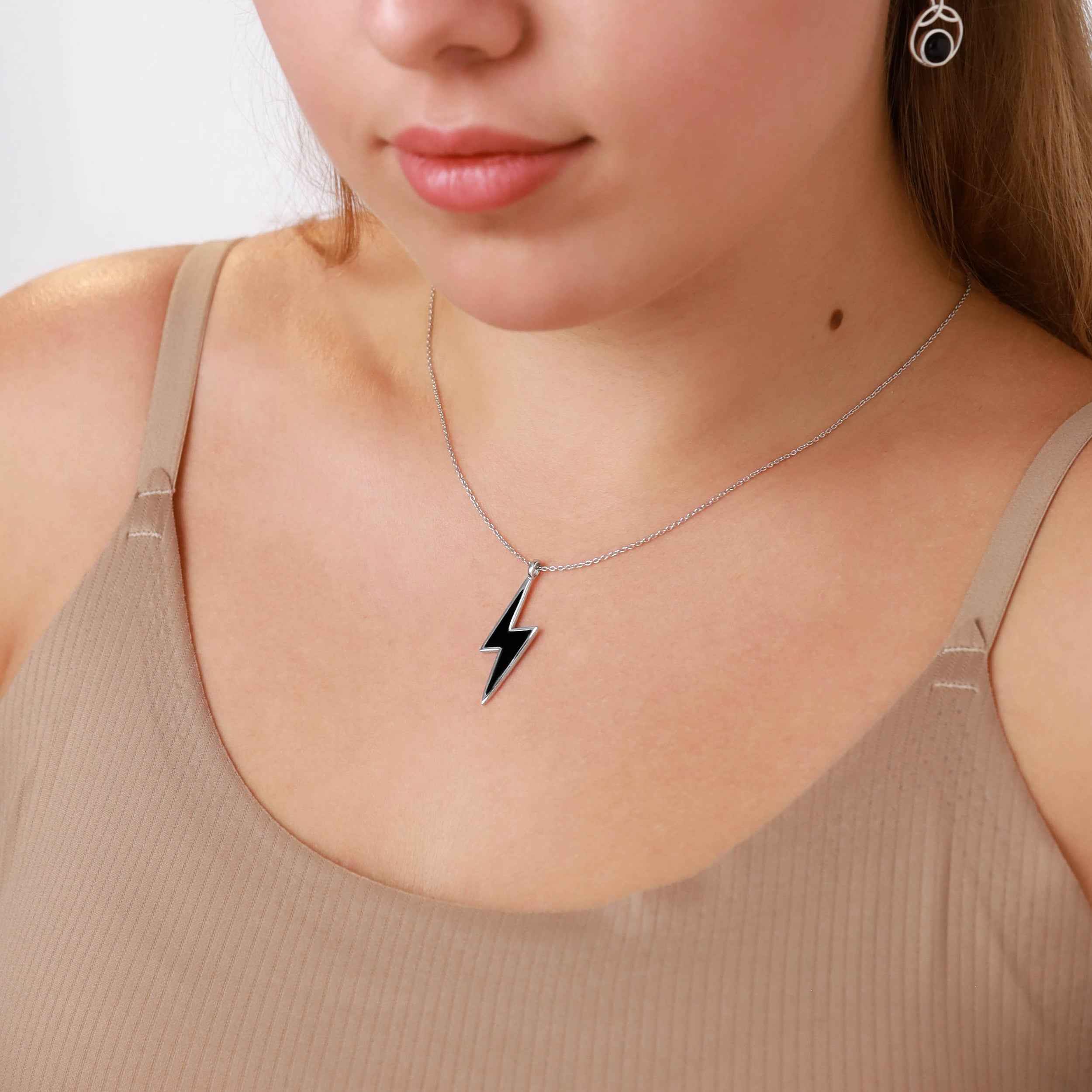 Created Green Turquoise Inlay White Gold Plated 925 Sterling Silver Fashion Thunder Lightning Bolt Pendant