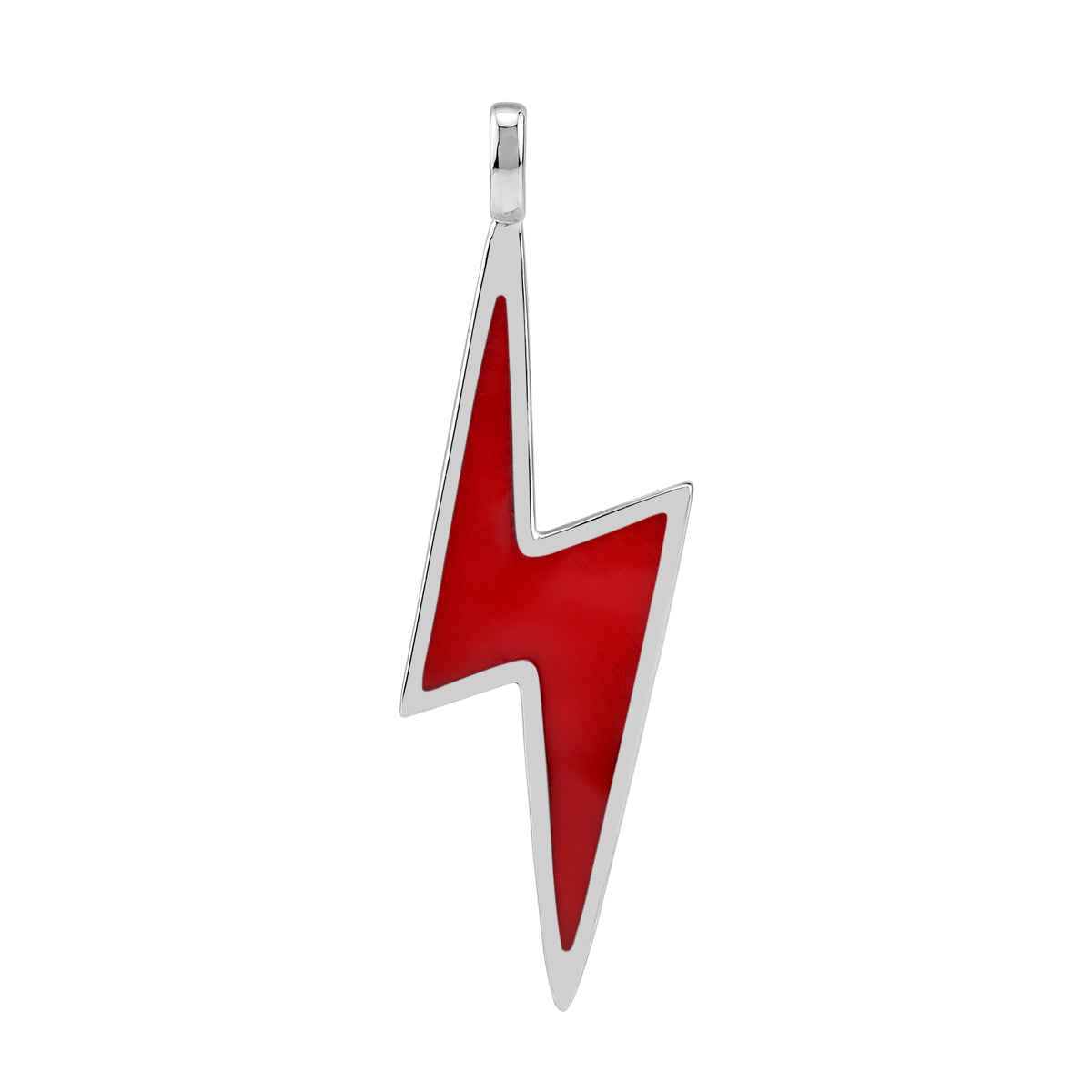 Created Red Coral Inlay White Gold Plated 925 Sterling Silver Fashion Thunder Lightning Bolt Pendant