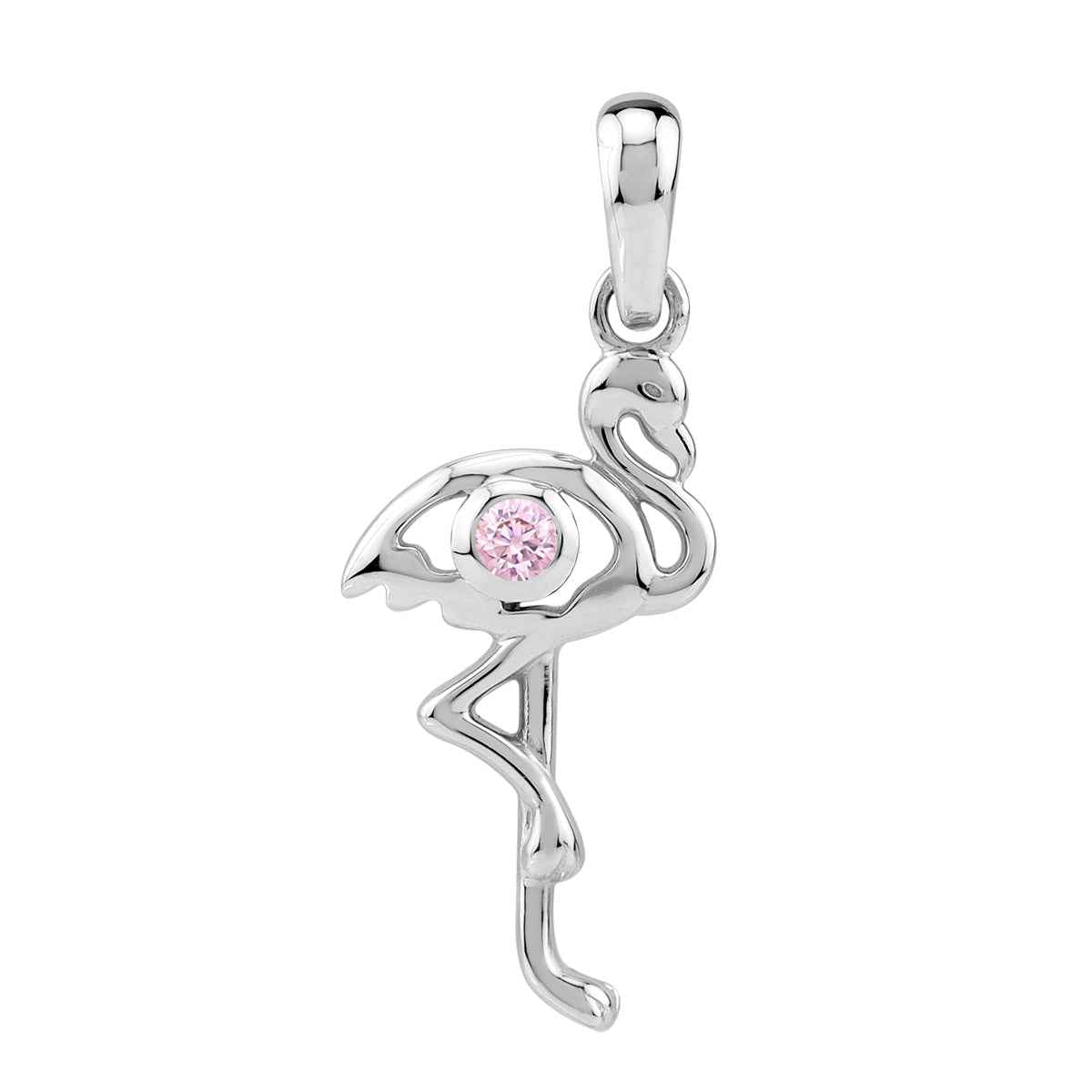 Created Round Shape Pink Tourmaline White Gold Plated 925 Sterling Silver Flamingo Bird Pendant