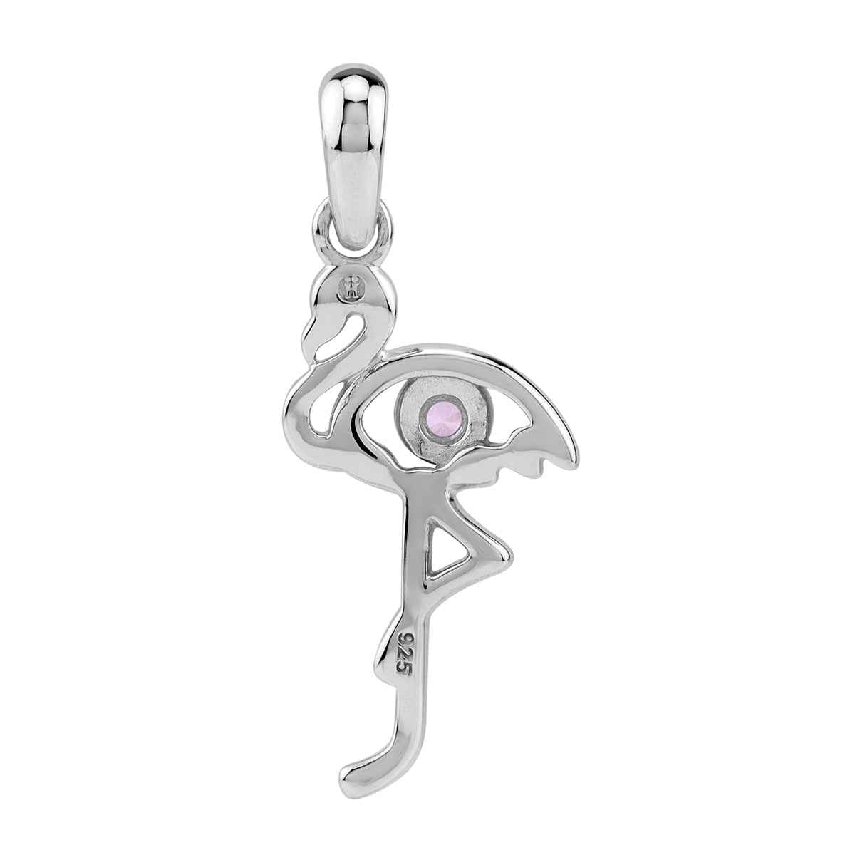 Created Round Shape Pink Tourmaline White Gold Plated 925 Sterling Silver Flamingo Bird Pendant