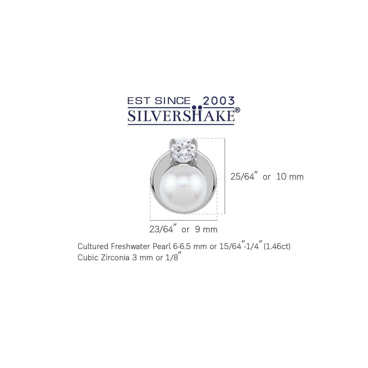 6MM Cultured Freshwater Pearl White Gold Plated 925 Sterling Silver Trendy Chic Round Shape Pendant