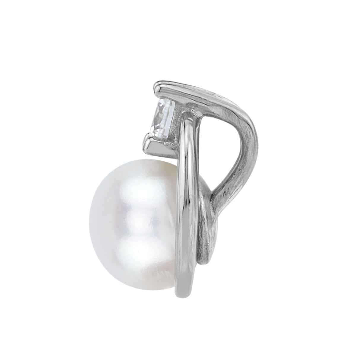 6MM Cultured Freshwater Pearl White Gold Plated 925 Sterling Silver Trendy Chic Round Shape Pendant