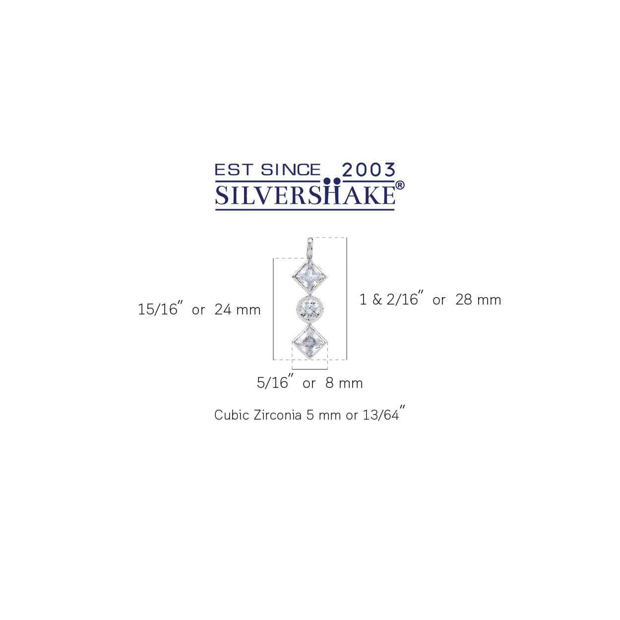 3-Stone 5MM Cubic Zirconia White Gold Plated 925 Sterling Silver Fashion Geometric Pendant