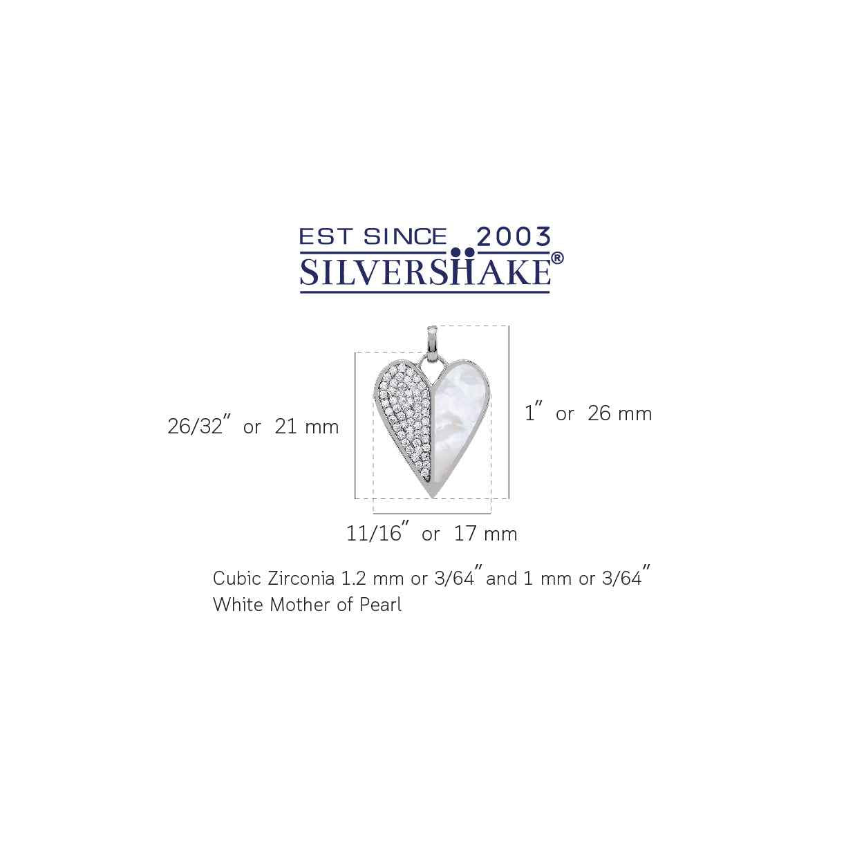Mother of Pearl Inlay and Cubic Zirconia White Gold Plated 925 Sterling Silver Heart Casual Love Pendant