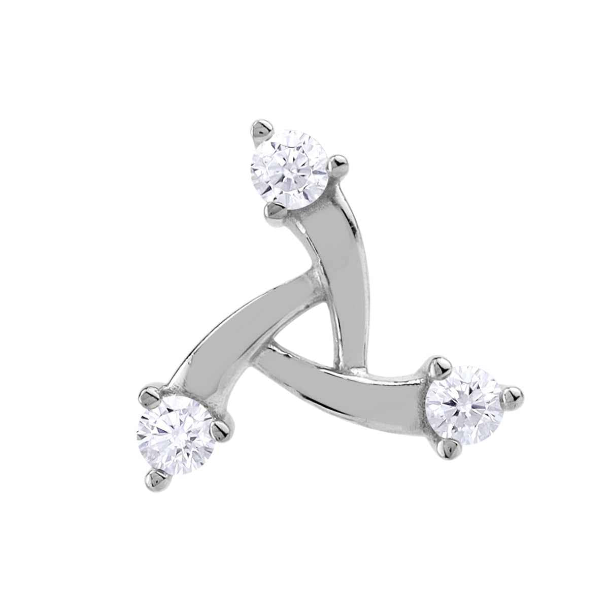 12MM 3-Stone Cubic Zirconia White Gold Plated 925 Sterling Silver Trendy Chic Triangle Design Pendant