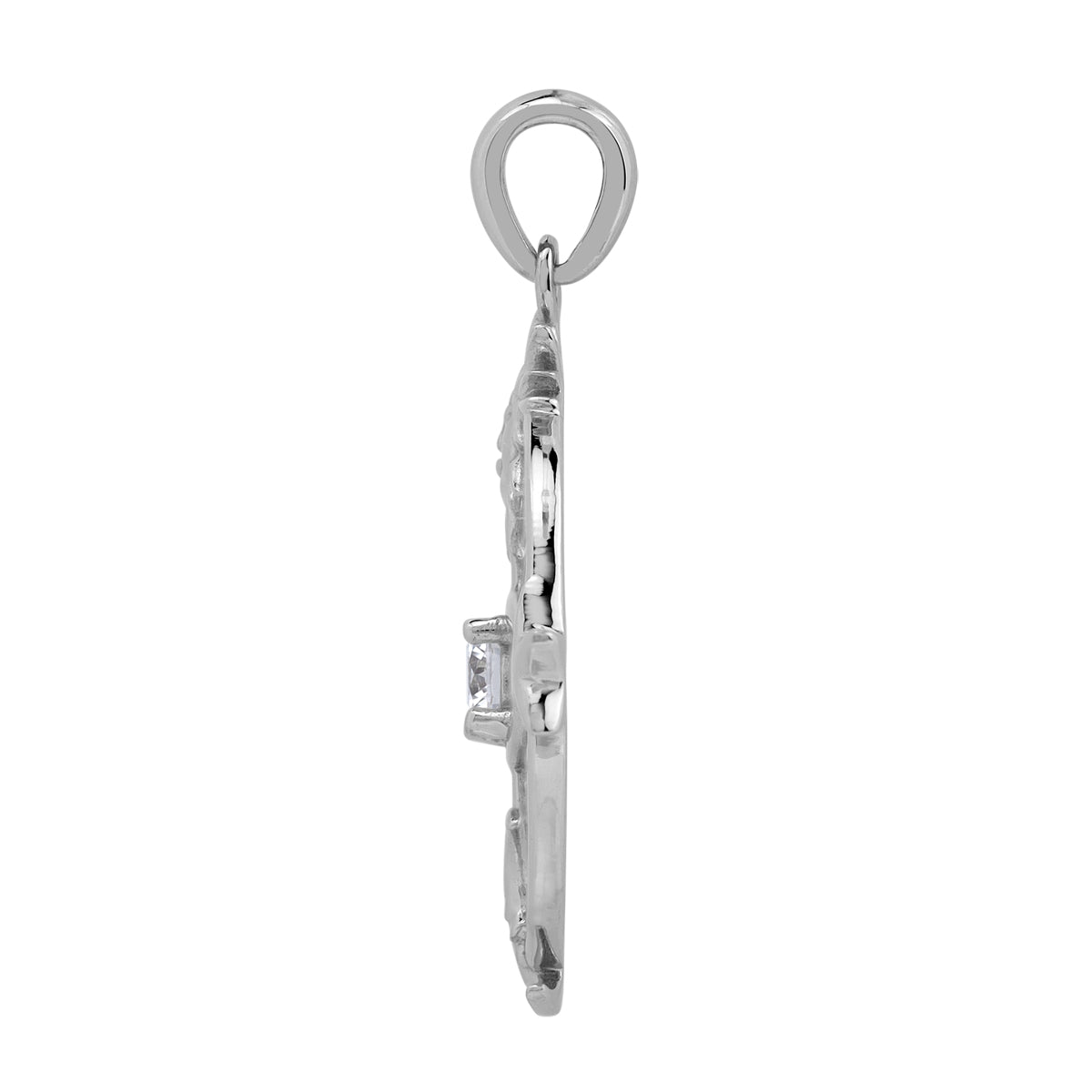 Cubic Zirconia White Gold Plated 925 Sterling Silver Fashion Evil Eye, Star, Sun and Crescent Moon Face Circle Pendant