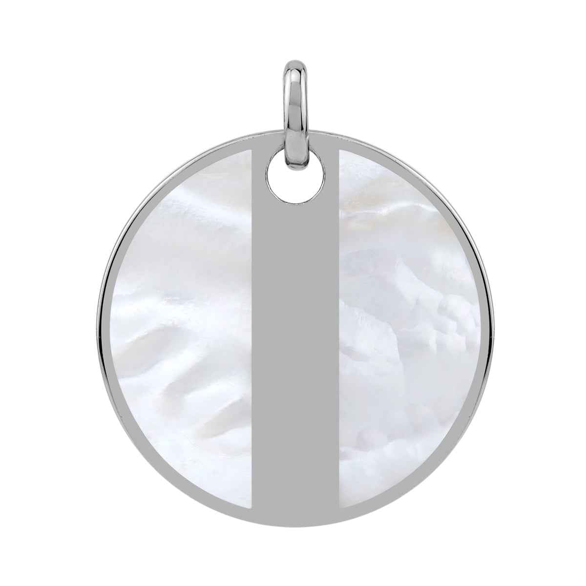Mother Of Pearl Inlay White Gold Plated 925 Sterling Silver Modern Style Circle Disc Pendant