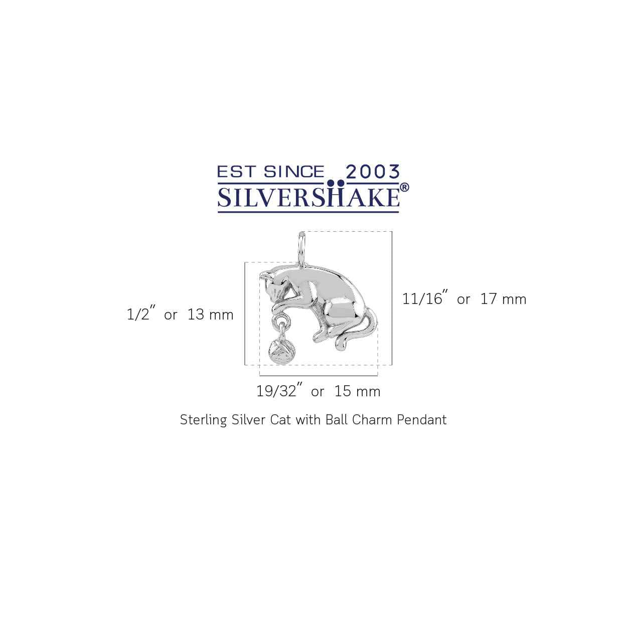 White Gold Plated 925 Sterling Silver Cat with Ball Casual Charm Pendant