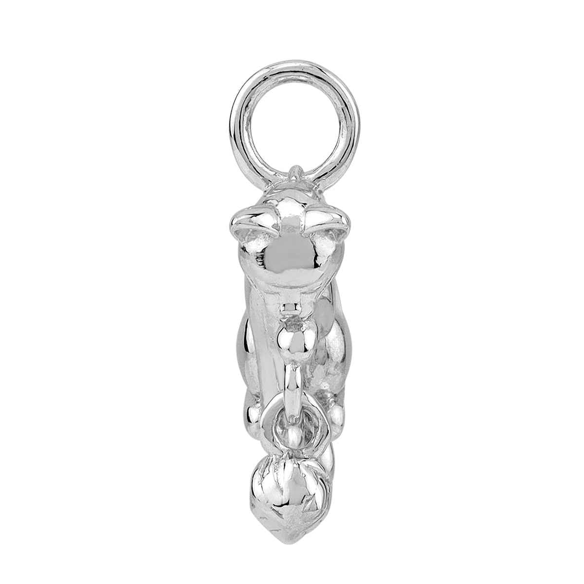White Gold Plated 925 Sterling Silver Cat with Ball Casual Charm Pendant