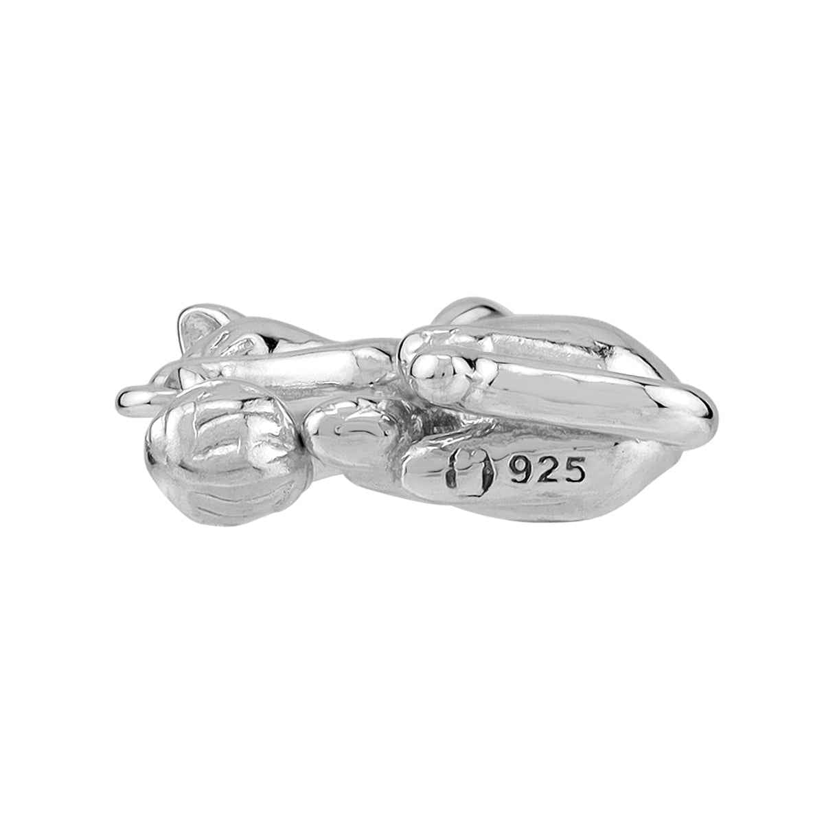 White Gold Plated 925 Sterling Silver Cat with Ball Casual Charm Pendant