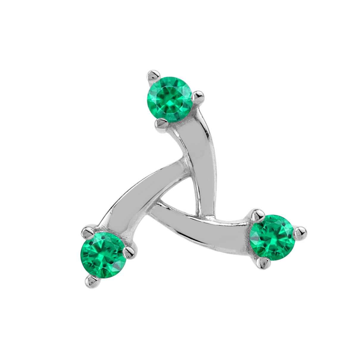 12MM 3-Stone Created Nano Green Emerald White Gold Plated 925 Sterling Silver Trendy Chic Triangle Design Pendant