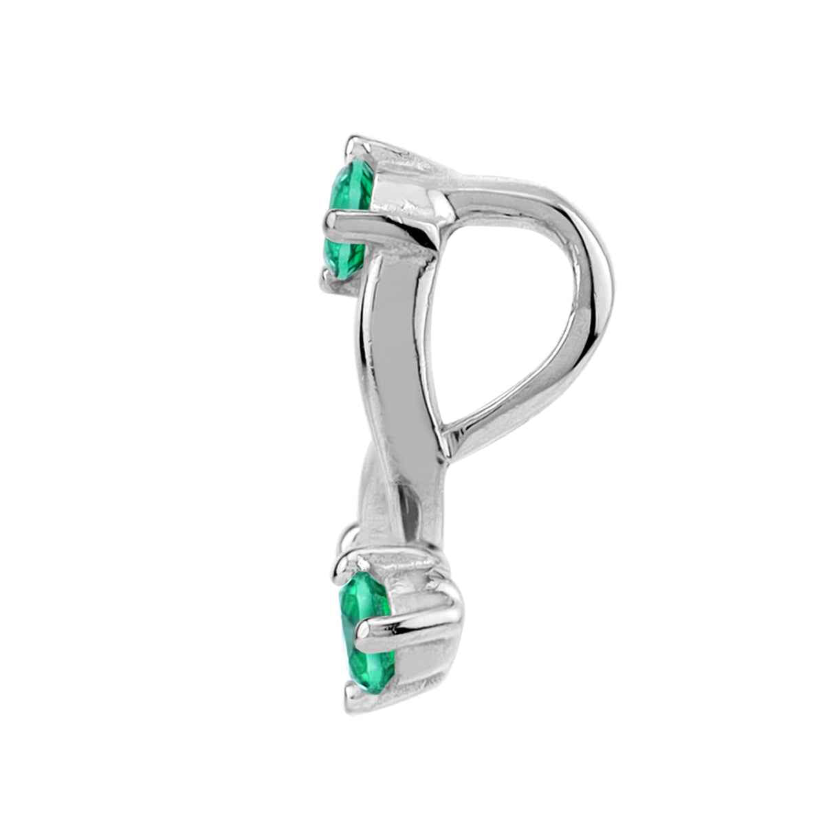 12MM 3-Stone Created Nano Green Emerald White Gold Plated 925 Sterling Silver Trendy Chic Triangle Design Pendant