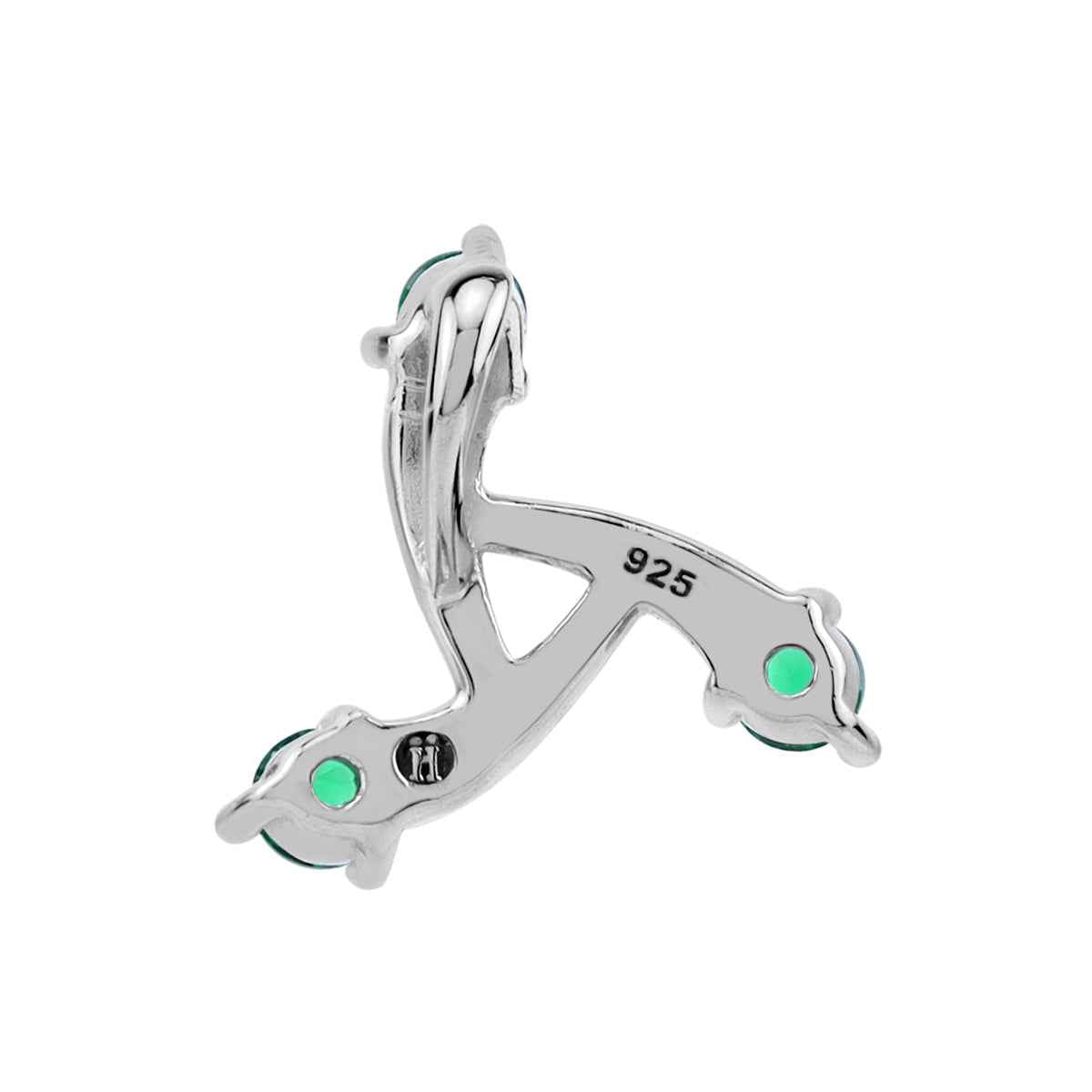 12MM 3-Stone Created Nano Green Emerald White Gold Plated 925 Sterling Silver Trendy Chic Triangle Design Pendant