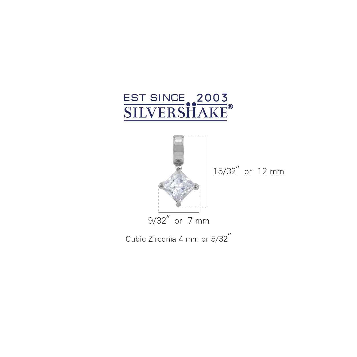 Petite 4MM Square Shape Cubic Zirconia White Gold Plated 925 Sterling Silver Minimalist Trendy Chic Geometric Solitaire Pendant