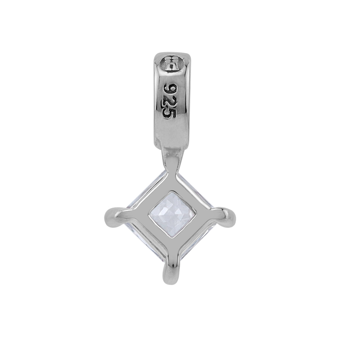 Petite 4MM Square Shape Cubic Zirconia White Gold Plated 925 Sterling Silver Minimalist Trendy Chic Geometric Solitaire Pendant
