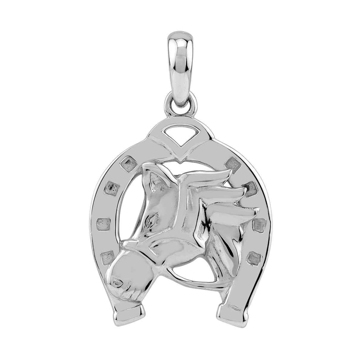 White Gold Plated 925 Sterling Silver I Love Horses Fashion Horseshoe Lucky Casual Pendant