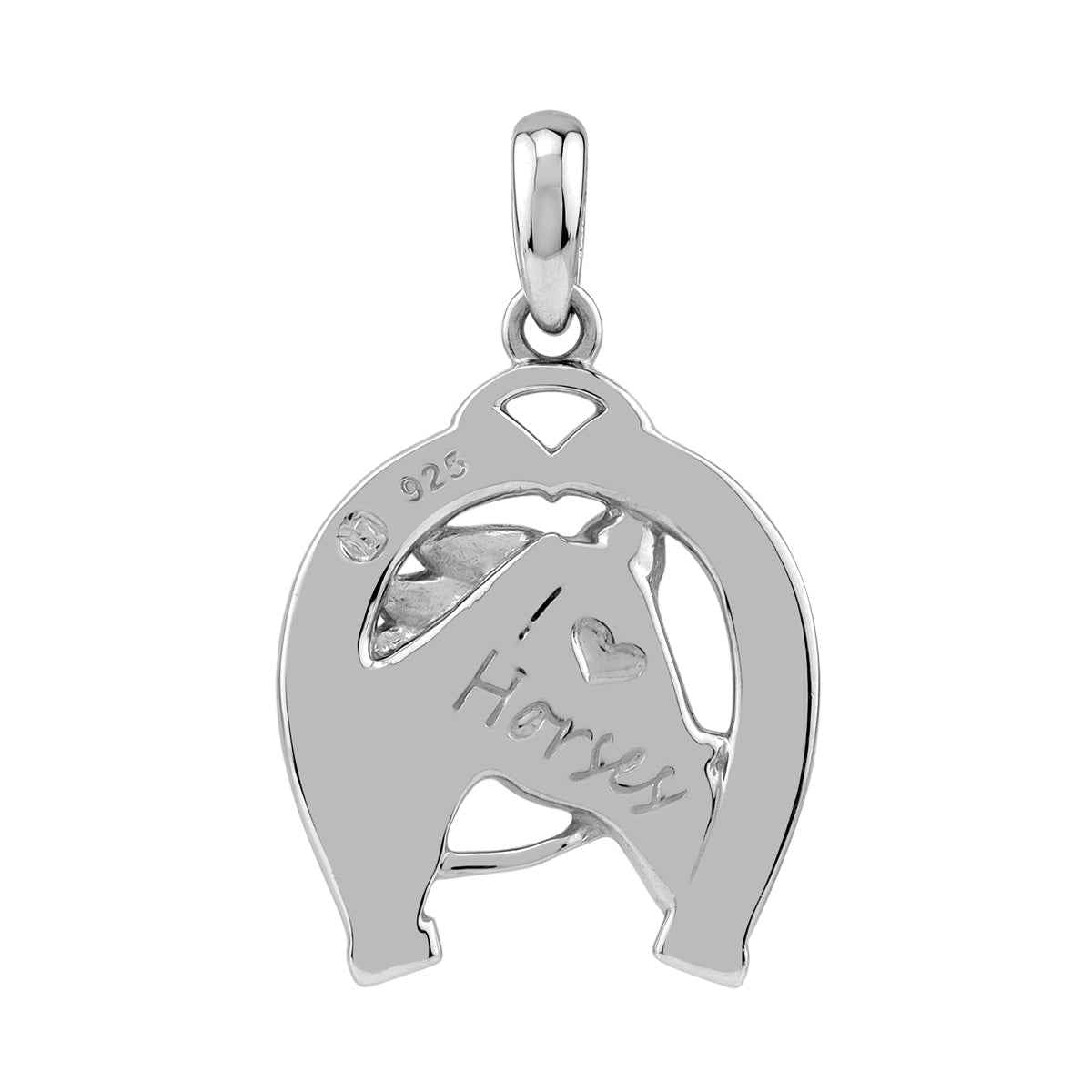 White Gold Plated 925 Sterling Silver I Love Horses Fashion Horseshoe Lucky Casual Pendant