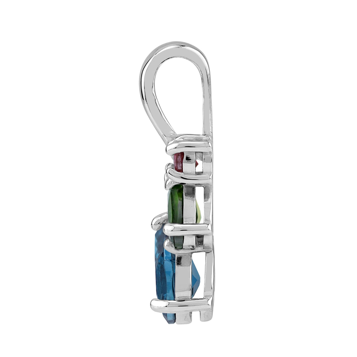 Genuine London Blue Topaz, Green Peridot, Chrome Diopside and Pink Tourmaline White Gold Plated 925 Sterling Silver Flower Gemstone Pendant Jewelry for Women - Silvershake-store