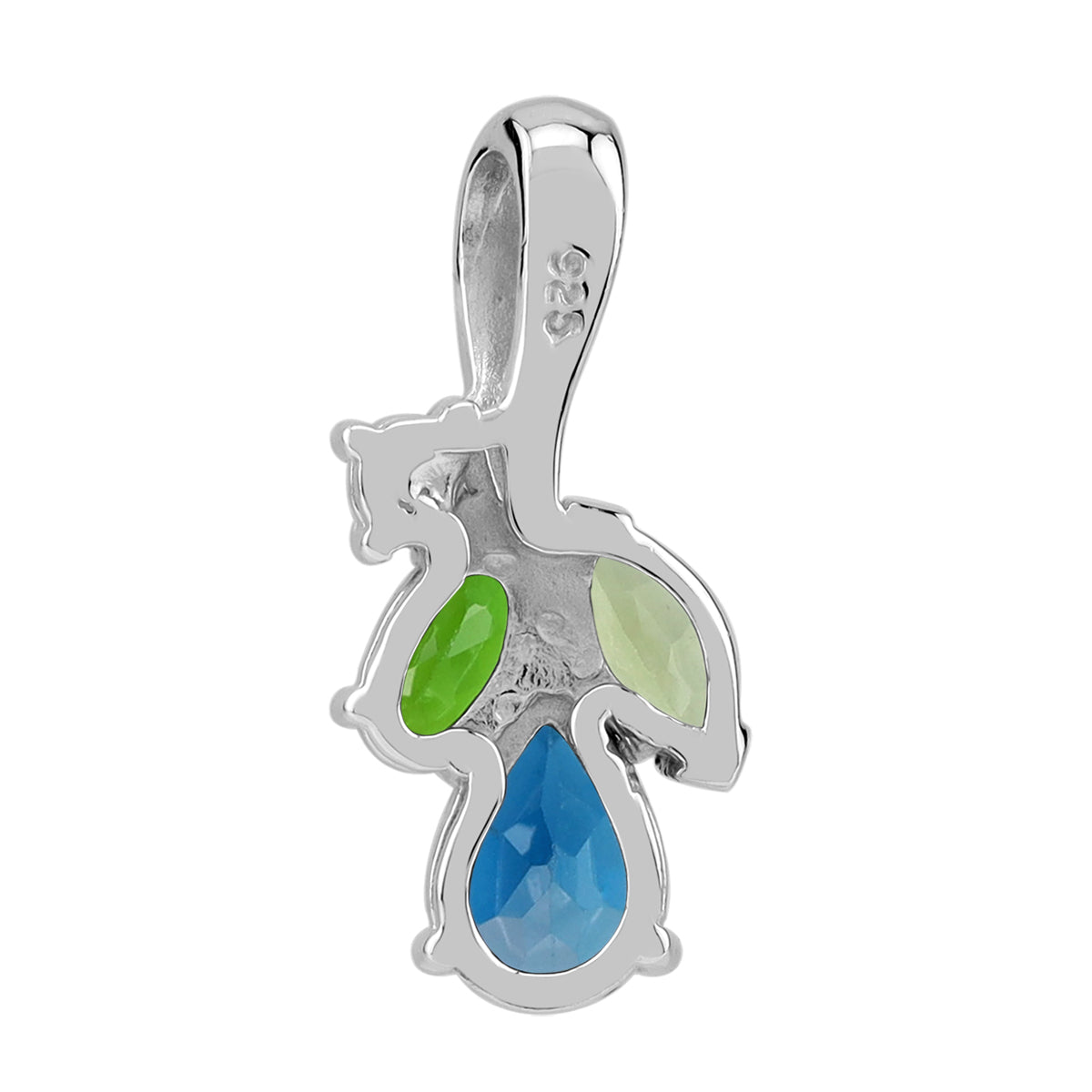 Genuine London Blue Topaz, Green Peridot, Chrome Diopside and Pink Tourmaline White Gold Plated 925 Sterling Silver Flower Gemstone Pendant Jewelry for Women - Silvershake-store