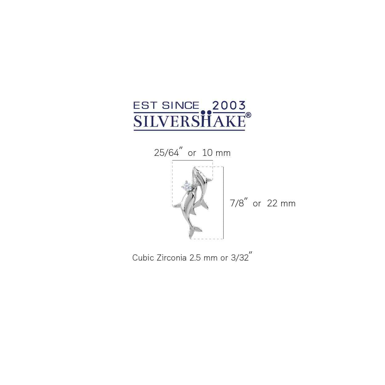 Round Shape Cubic Zirconia White Gold Plated 925 Sterling Silver Twin Dolphin Sealife Casual Pendant