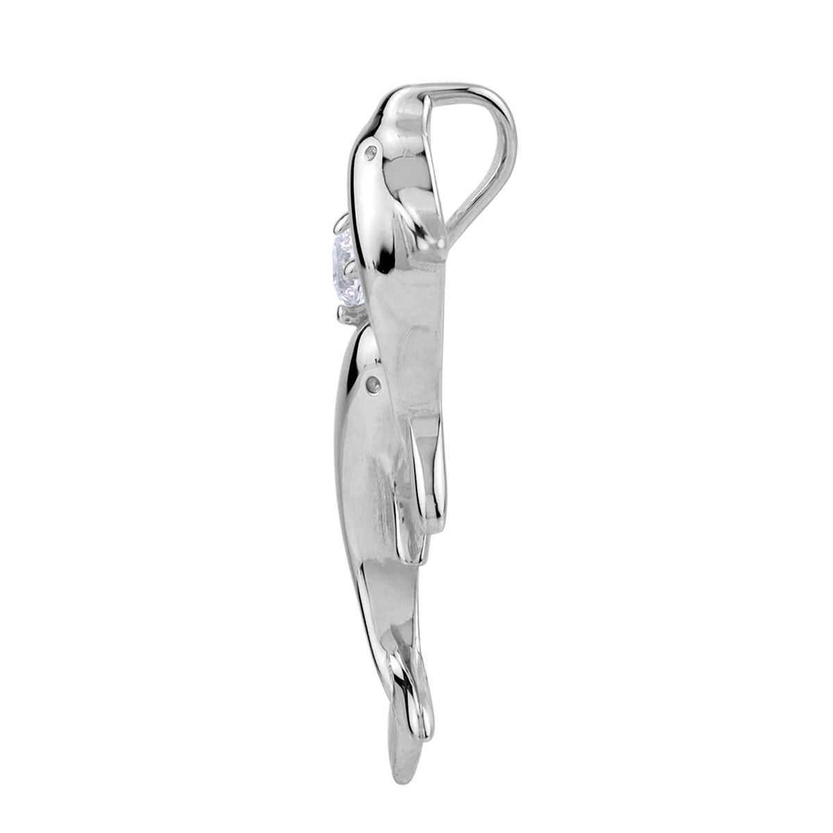 Round Shape Cubic Zirconia White Gold Plated 925 Sterling Silver Twin Dolphin Sealife Casual Pendant