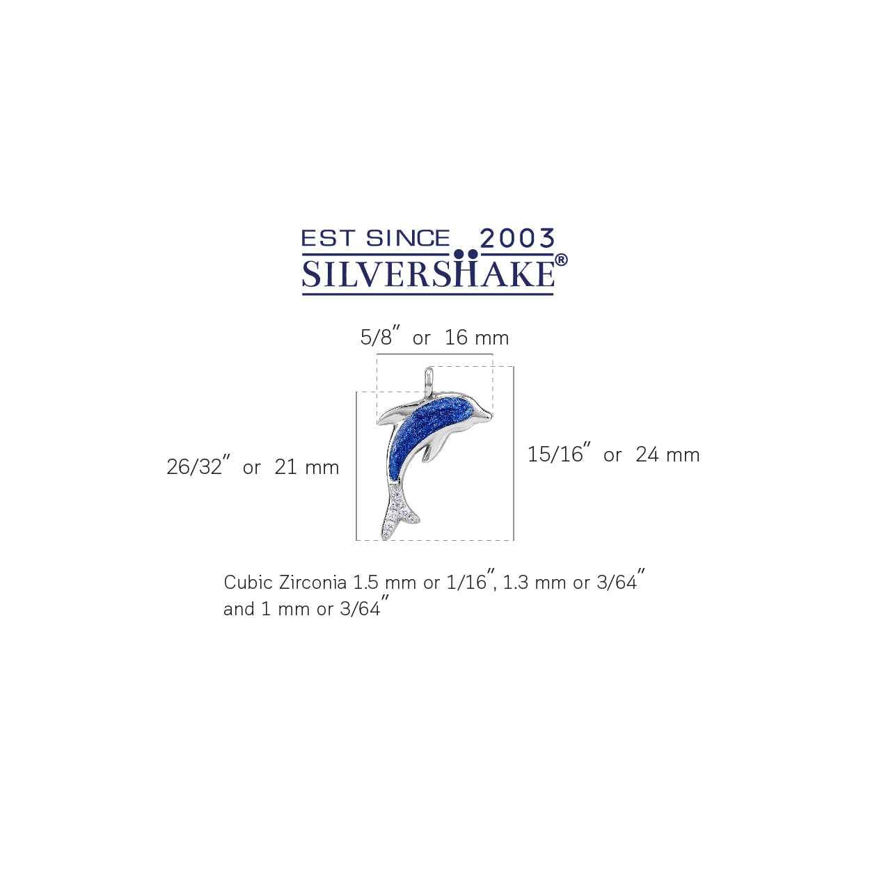 Cubic Zirconia and Blue Enamel White Gold Plated 925 Sterling Silver Dolphin Sealife Casual Pendant
