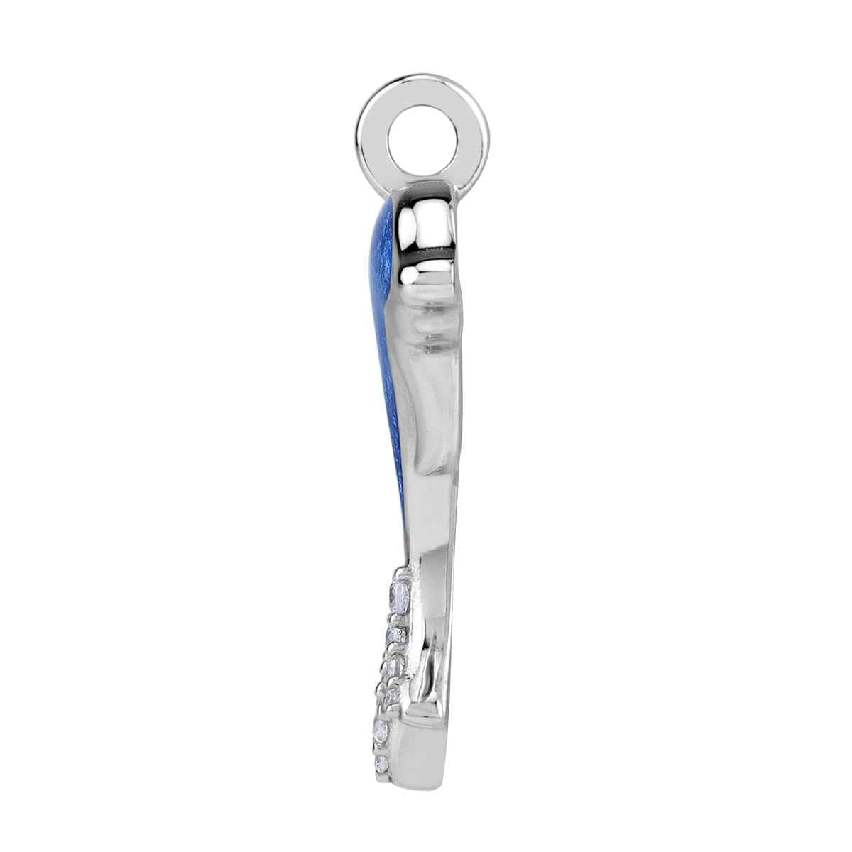 Cubic Zirconia and Blue Enamel White Gold Plated 925 Sterling Silver Dolphin Sealife Casual Pendant