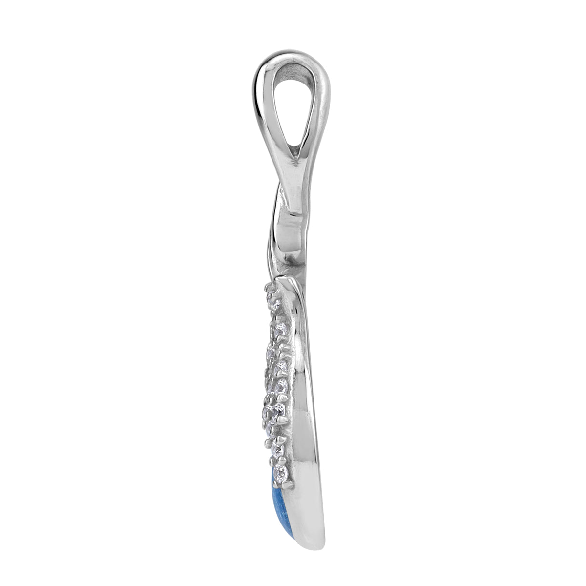 Cubic Zirconia and Blue Enamel White Gold Plated 925 Sterling Silver Maori Koru Fern Fashion Pendant