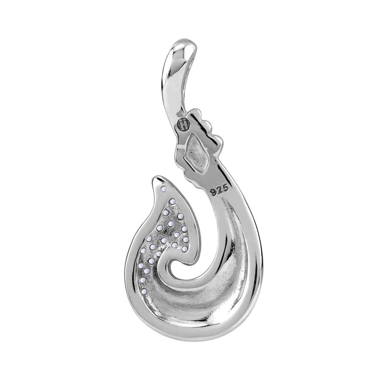 Cubic Zirconia and Blue Enamel White Gold Plated 925 Sterling Silver Maori Koru Fern Fashion Pendant