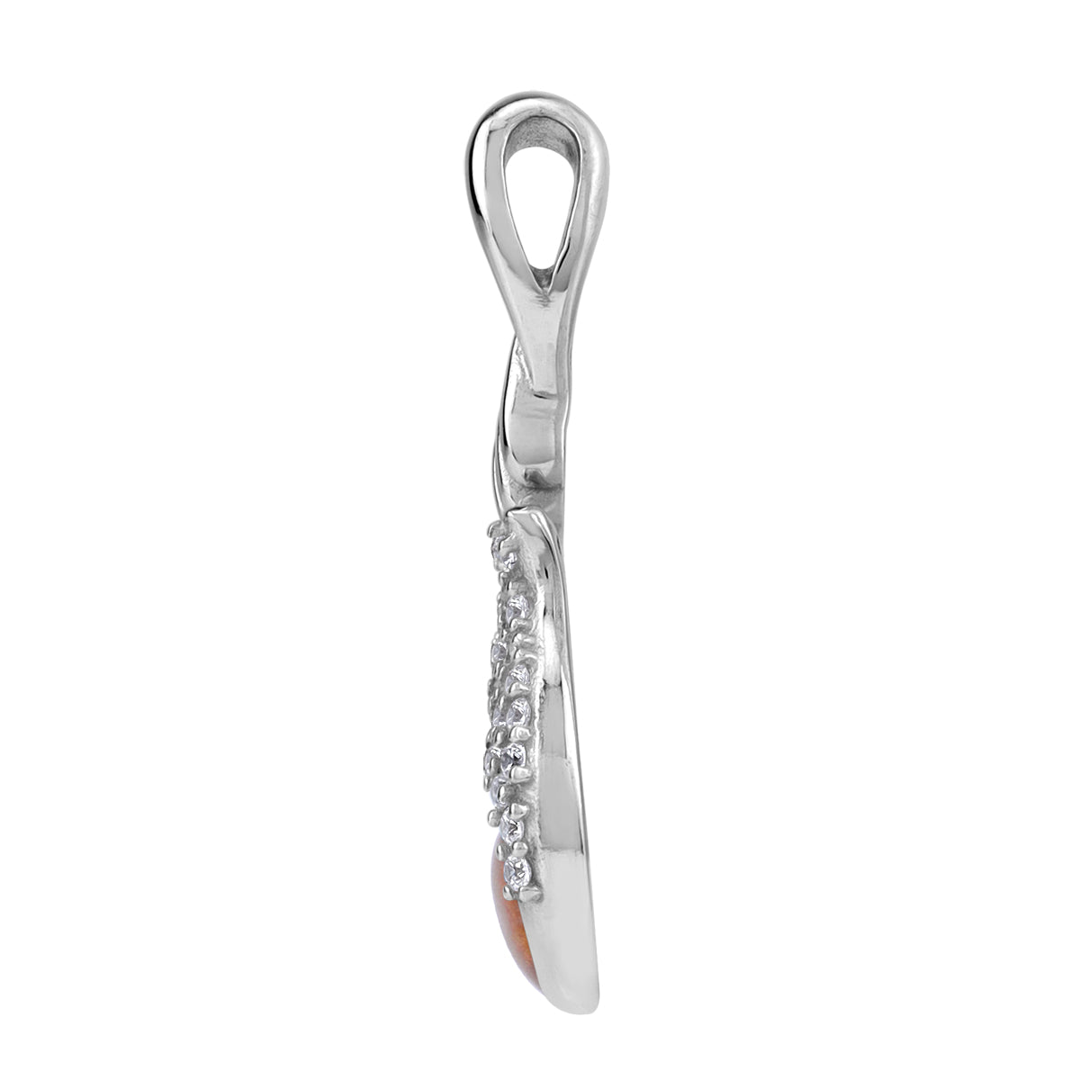 Cubic Zirconia and Brown Enamel White Gold Plated 925 Sterling Silver Maori Koru Fern Fashion Pendant