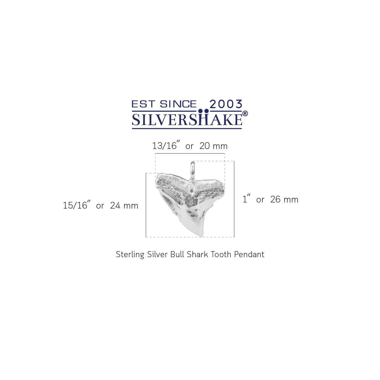 925 Sterling Silver Fashion Bull Shark Tooth Sealife Divers Casual Pendant