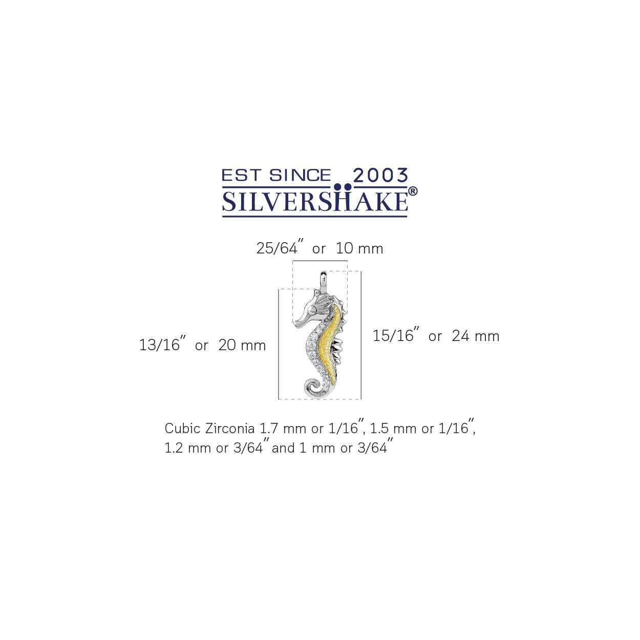 Cubic Zirconia and Yellow Enamel White Gold Plated 925 Sterling Silver Seahorse Sealife Casual Pendant