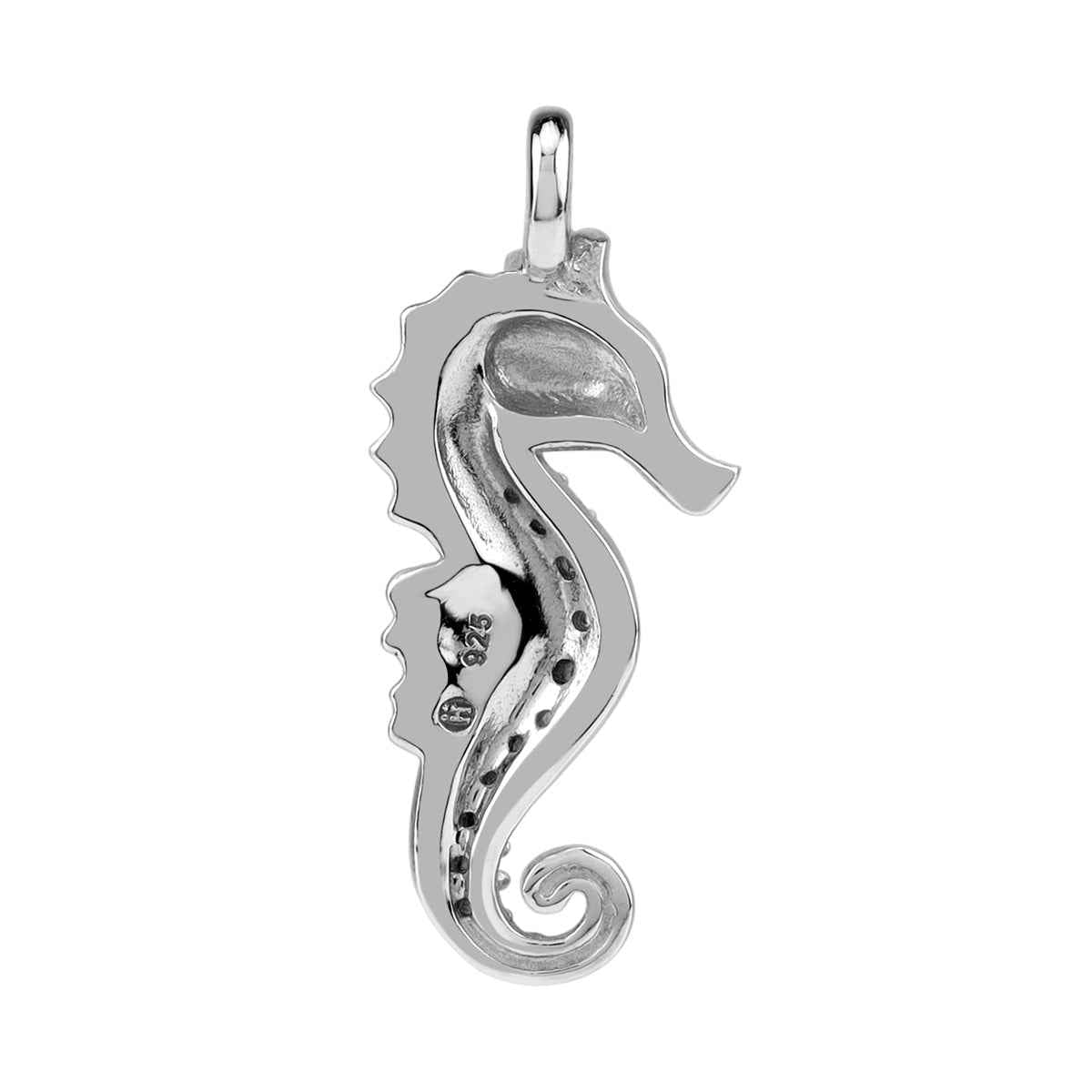 Cubic Zirconia and Yellow Enamel White Gold Plated 925 Sterling Silver Seahorse Sealife Casual Pendant