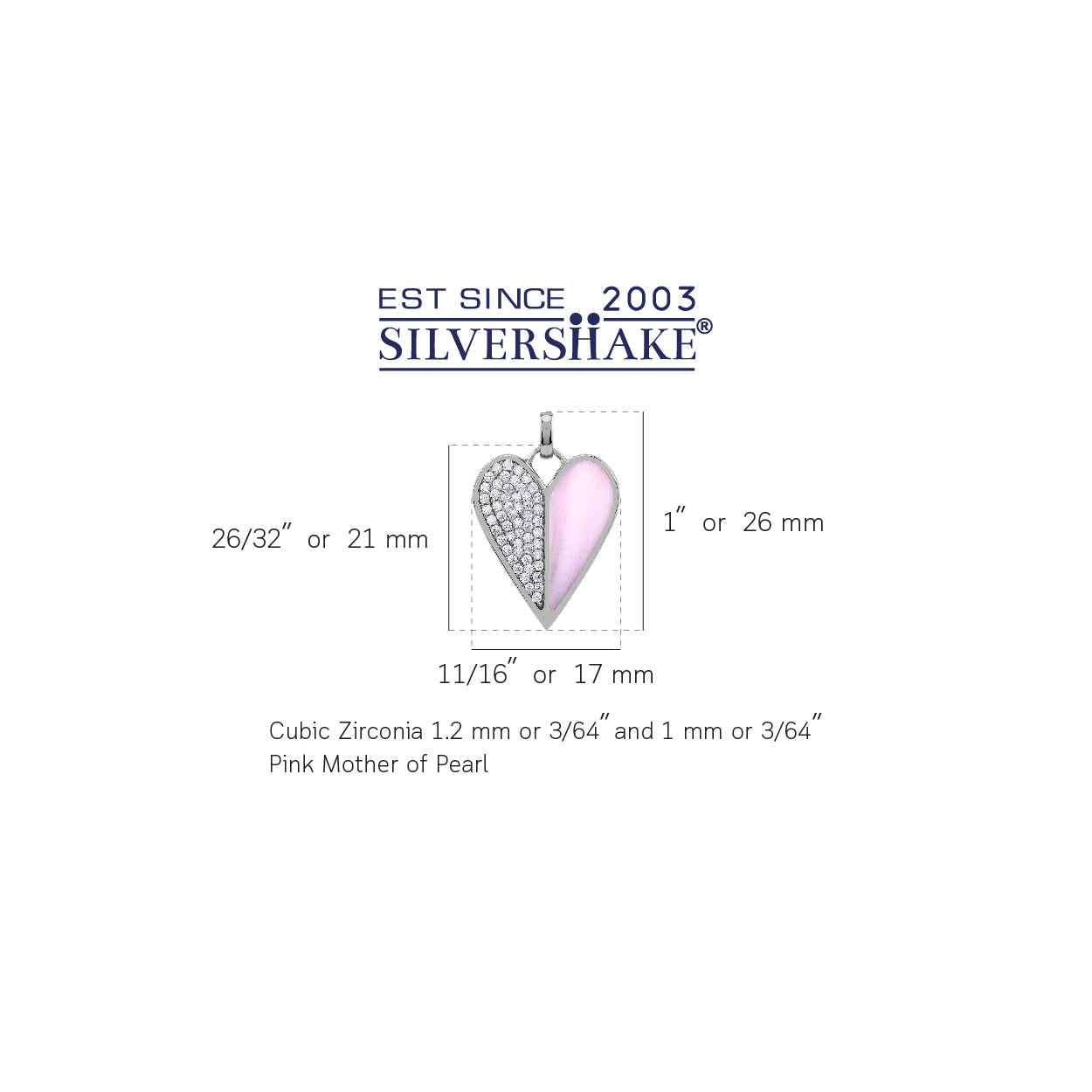 Pink Mother of Pearl Inlay and Cubic Zirconia White Gold Plated 925 Sterling Silver Heart Casual Love Pendant