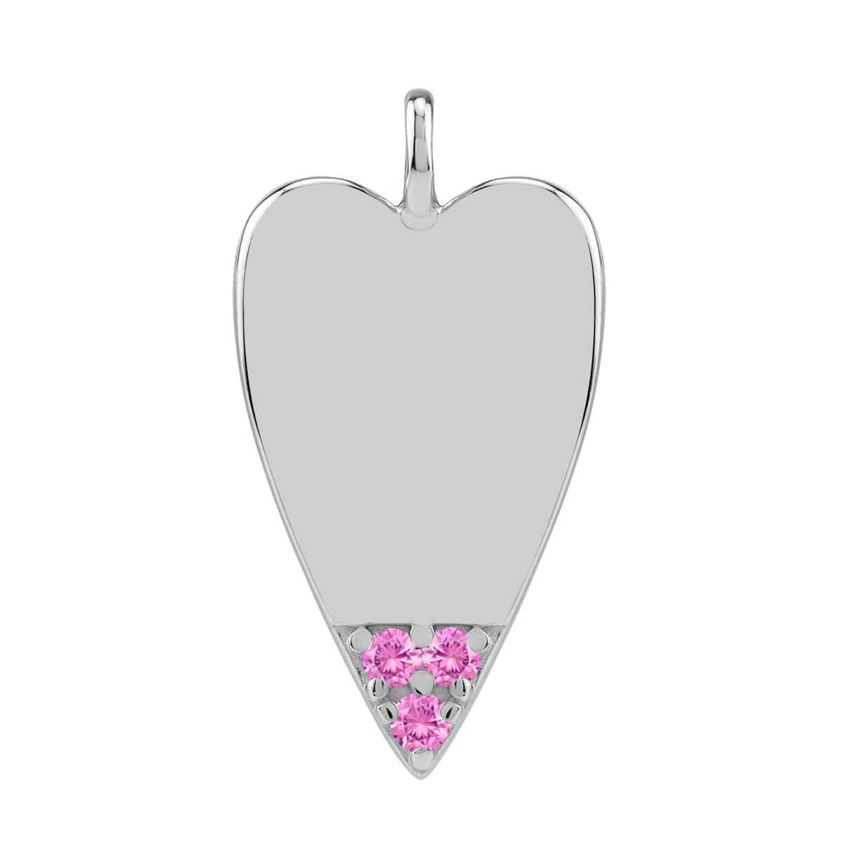 Created Pink Tourmaline White Gold Plated 925 Sterling Silver Heart Casual Love Trendy Chic Pendant