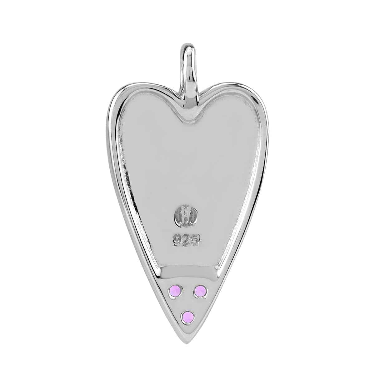 Created Pink Tourmaline White Gold Plated 925 Sterling Silver Heart Casual Love Trendy Chic Pendant