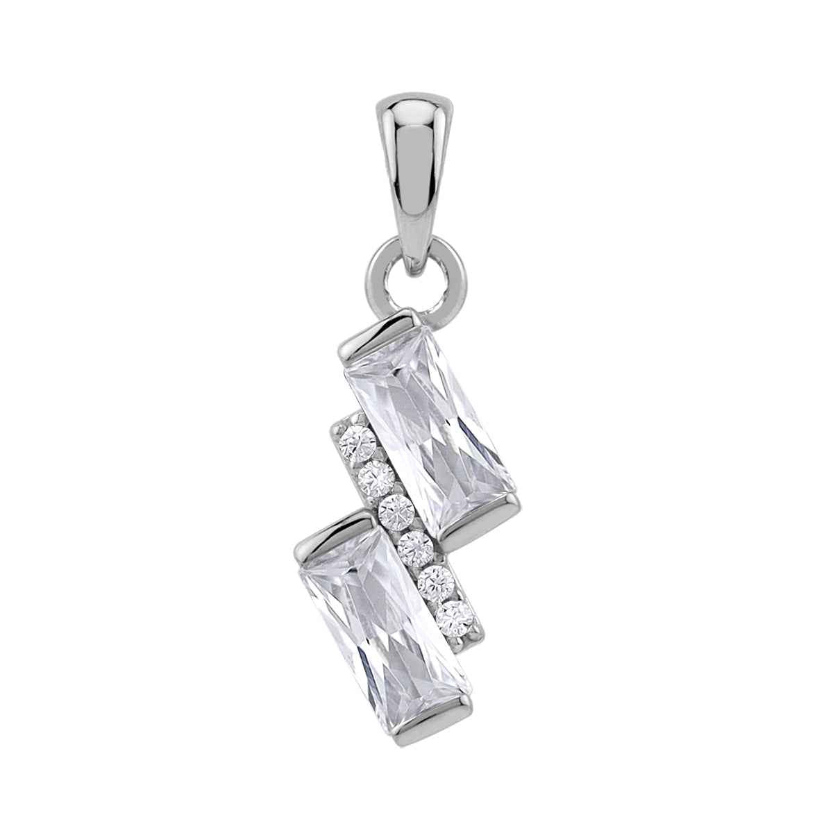 Baguette Shape Cubic Zirconia White Gold Plated 925 Sterling Silver Minimalist Trendy Chic Geometric Pendant