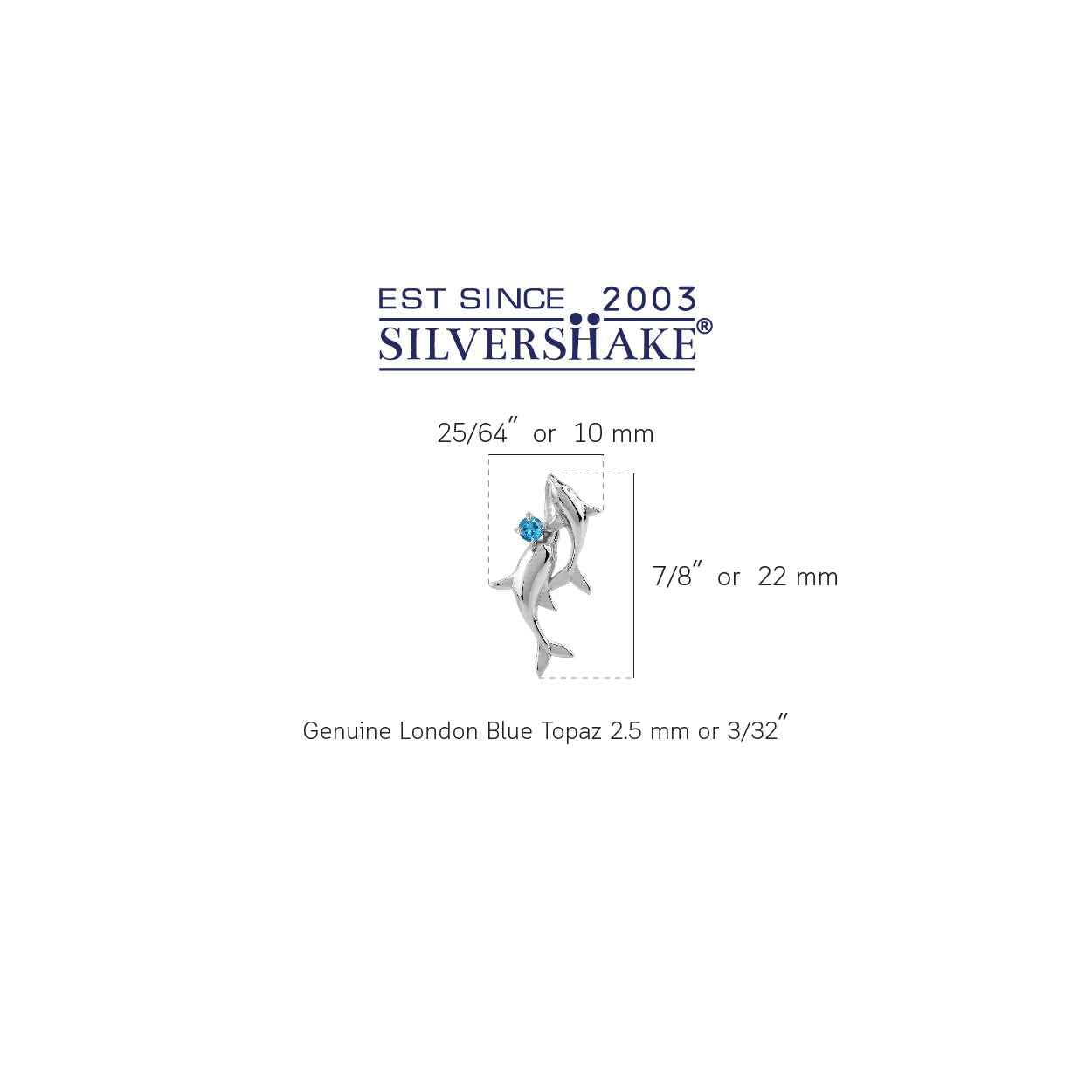 Genuine Round Shape London Blue Topaz White Gold Plated 925 Sterling Silver Twin Dolphin Sealife Casual Pendant