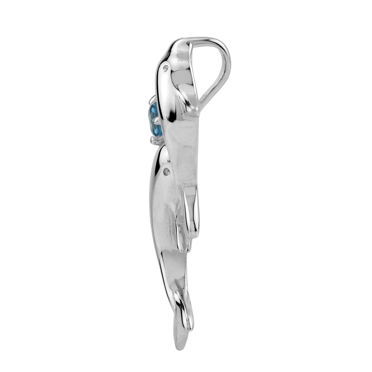 Genuine Round Shape London Blue Topaz White Gold Plated 925 Sterling Silver Twin Dolphin Sealife Casual Pendant