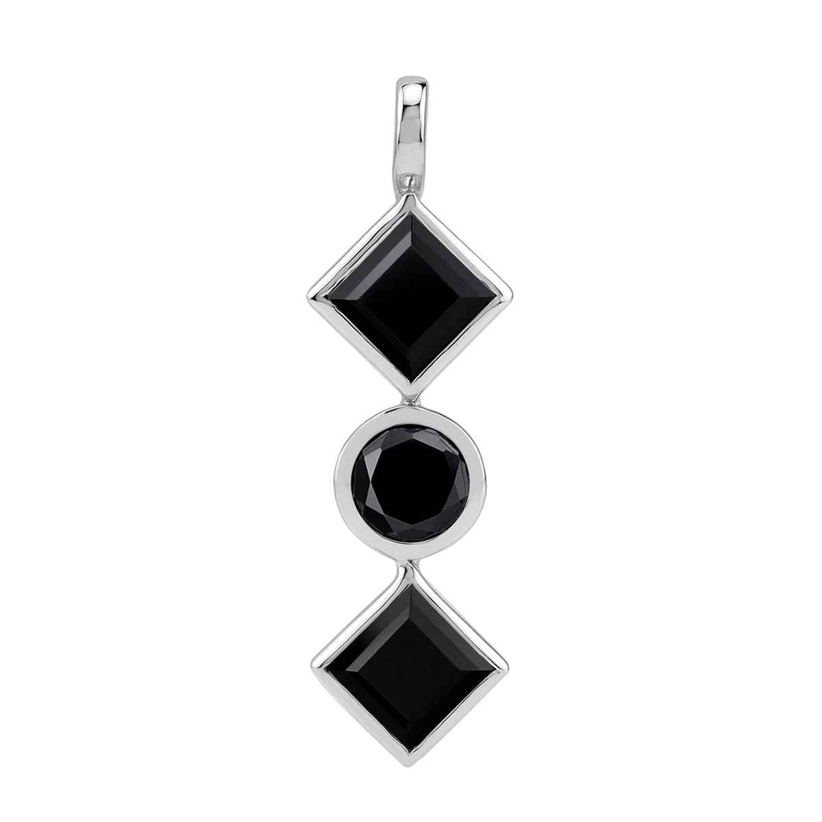 1.84 CTW 3-Stone 5MM Natural Black Onyx White Gold Plated 925 Sterling Silver Fashion Geometric Gemstone Pendant