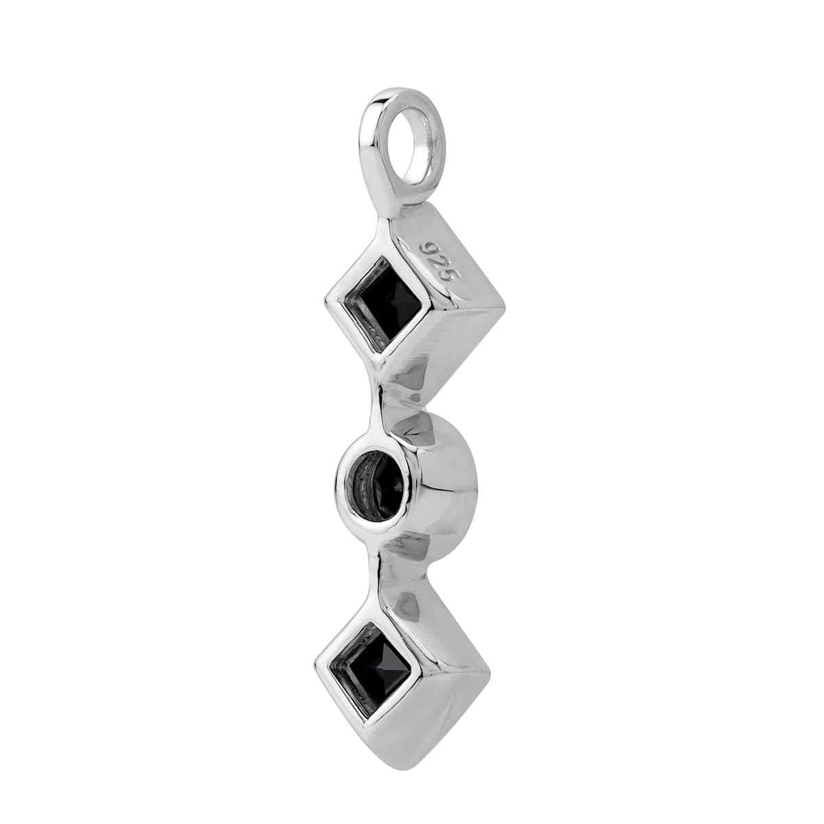 1.84 CTW 3-Stone 5MM Natural Black Onyx White Gold Plated 925 Sterling Silver Fashion Geometric Gemstone Pendant