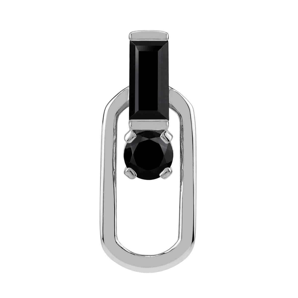 Natural Black Onyx White Gold Plated 925 Sterling Silver Geometric Fashion Modern Style Gemstone Pendant